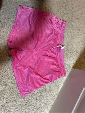Pink Mesh Athletic Shorts with Drawstring Waistband